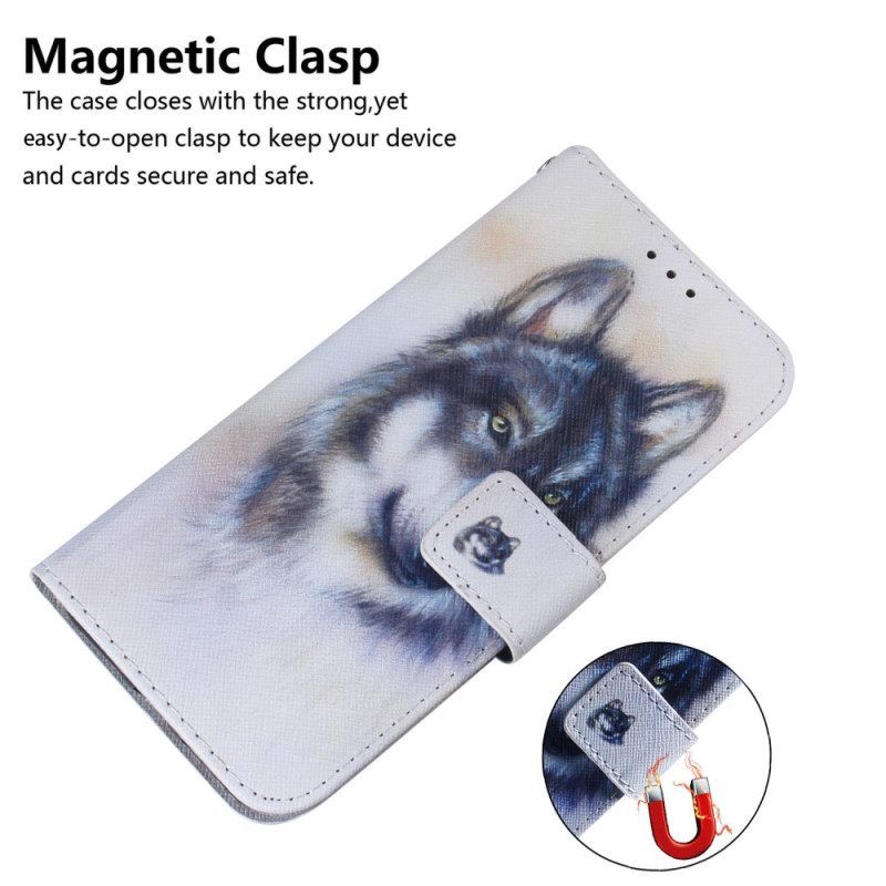 δερματινη θηκη Moto G73 5G με κορδονι Strappy Watercolor Wolf